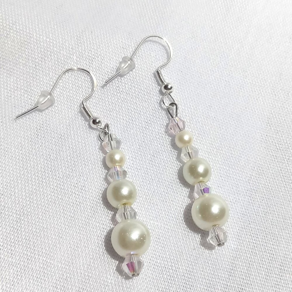 Handmade Fashion Jewelry Beautiful Glass Pearl Crystal Necklace Earring SET 24" - Picture 7 of 10